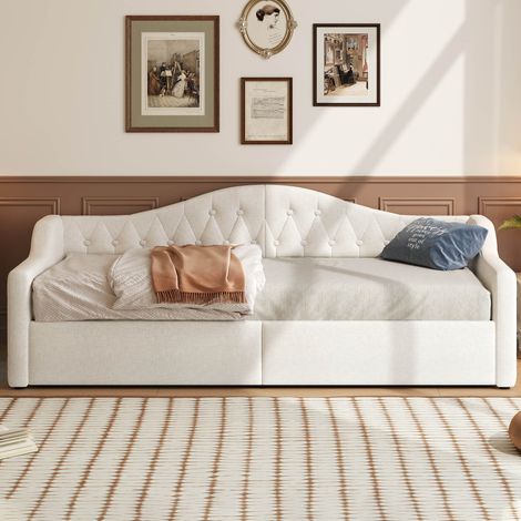 letto contenitore 90x200 LED imbottito beige OKMYHOME (1/5)