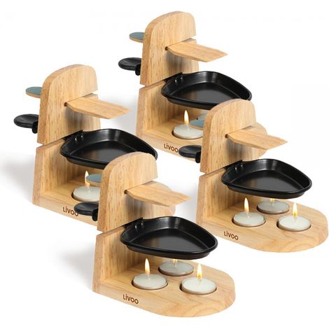 4 Supports Raclette à la bougies Livoo, 4 personnes, Beige (support bois) (1/5)
