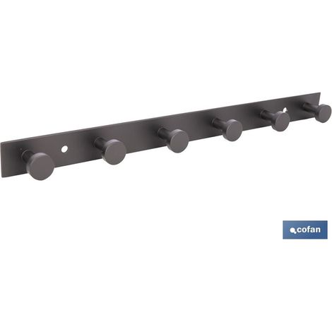 Appendiabiti da parete in acciaio nero con 6 pomelli 33,51 x 2,7 x 2,8 cm