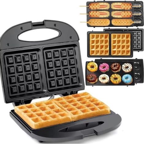 Gaufrier gourmand - 750 W - 22,5 x 22,5 x 7 cm - Revêtement antiadhésif - Appareil à gaufres (1/5)