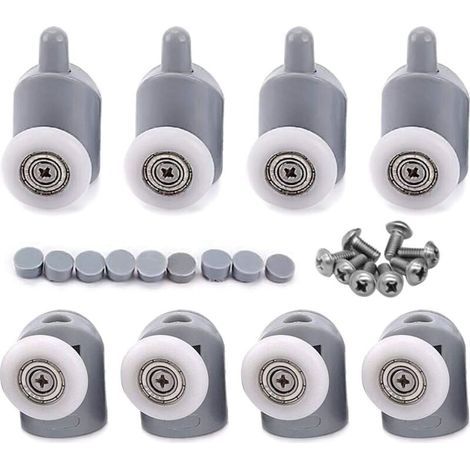 8x Galet ajustables Dual Rouleau Roulette Roue Porte Douche Salle de Bain 25mm-ARCAN (1/5)