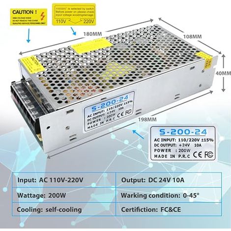 Switching Power Supply 24V 10A 240W LED Transformer AC 110V/220V to DC Converter for Strips, Lights (1/4)