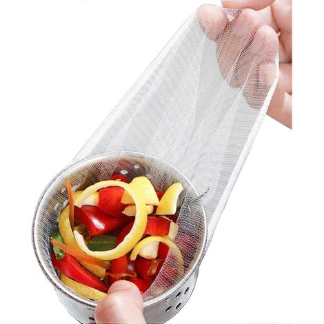 Sacs poubelle jetables en filet pour évier, lot de 100, filets de vidange pour évier, sacs filtrants en filet pour évier, poubelle de cuisine M (1/5)