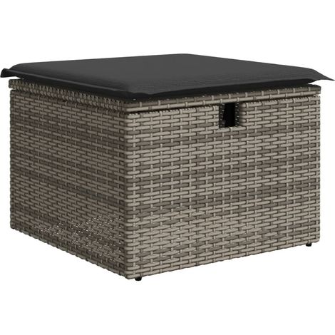 Tabouret de jardin avec coussin gris 55x55x37 résine tressée (1/5)