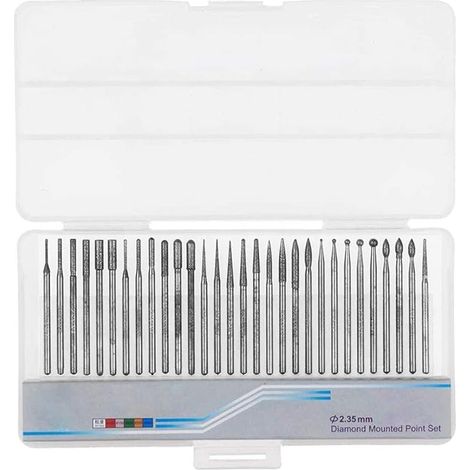 30PCS 2.35mm Tige Jeu de Fraises Diamantées Titane Enduit Fraises à Limes Rotatives Accessoires Kit pour Outils de Meulage Rotatif Polissage Sculpture En Pierre Bijoux Verre Céramique (1/5)