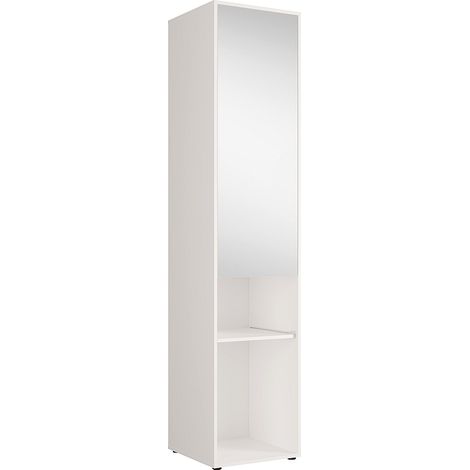 Colonne de rangement pour lit escamotable – Avec miroir et penderie – 1 porte et 2 niches - Blanc – MOVELINO (1/4)