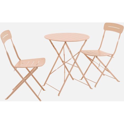 Set tavolo da giardino bistrot pieghevole rotondo in acciaio, 2 sedie