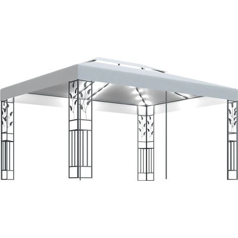 Cenador con doble techo y tira de luces LED blanco 3x4 m vidaXL