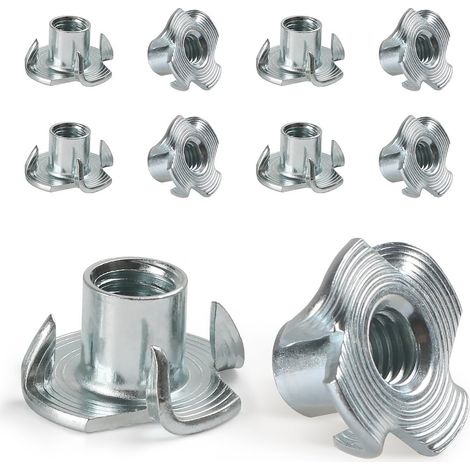 Einschlagmuttern M4 X 8mm, 10 Stück Gewindeeinsatz Einschlagmutter Schlagmuttern,Kohlenstoffstahl Einschraubmutter mit 4 Einschlagspitzen für Kunststoff Holz, DIN 6930 / ISO 6930g (1/5)