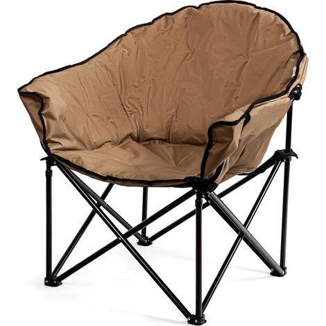 Sedia pieghevole da campeggio, Sedia rotonda con cuscino porta bicchiere e borsa di trasporto Marrone (1/4)