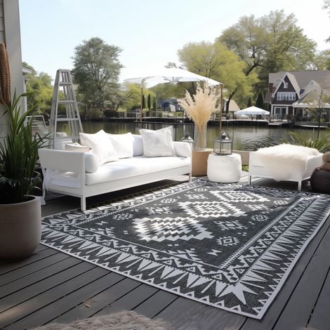 Tapis réversible pour l'intérieur et l'extérieur - Résistant aux intempéries et imperméable - Motif géométrique Moderne - Motif Losanges - Tapis d'extérieur pour Jardin, Balcon, (1/5)