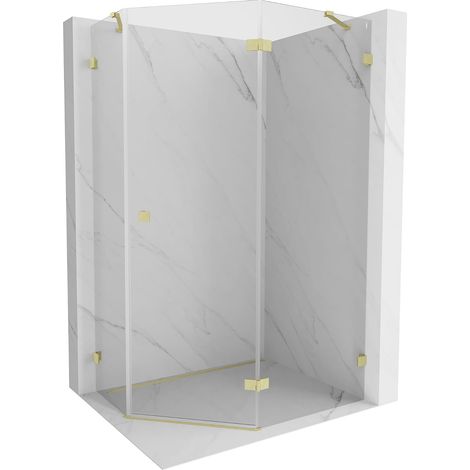 Mexen Lunar cabina doccia pentagonale a battente destra 100 x 90 cm, trasparente, oro spazzolato - 831-100P-090L-55-00-P (1/5)