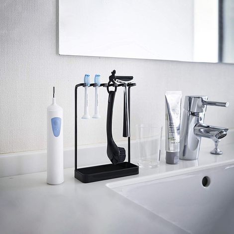 Porte-brosse à dents en fer étanche anti-rouille design courbé pour salle de bain hôtel dortoir noir