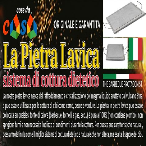 Pietra Lavica dell'Etna Professionale Piastra ollare 2.2 cm con Supporto manici Metallo cottura Dietetica con Canale Raccogli Grassi per Barbecue e Fornelli Vari Formati uso professionale Made in Ital