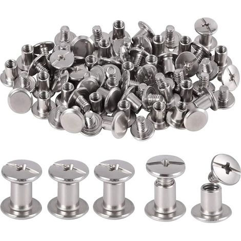 80 Pièces Rivet à Tête Plate, Rivets de Reliure en Acier Inoxydable, Chicago Reliure Vis, pour Bricolage Cuir, Livre, Album Photo, Ceinture en Cuir H1