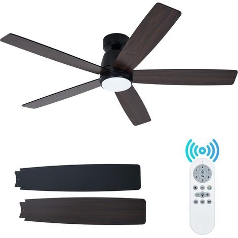 Ventilador de techo con luz y mando a distancia – LED 3 colores – Silencioso – Eco – Con varilla de suspensión – Negro