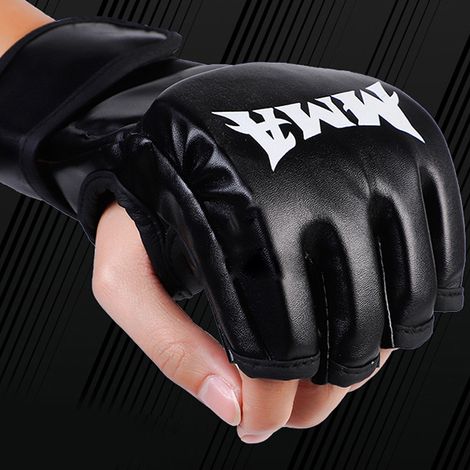 1 paire de gants de boxe demi-doigts, avec un bon amorti, paume creuse et épaissie, noirs, MMA. (1/5)