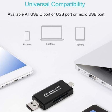 Lecteur de carte Micro SD - - STONEGO - USB 2.0/3.0 - Type C - Micro USB - Noir (1/4)