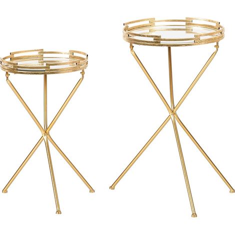Set 2 Mesas Metal Espejo 40X40X70 30X30X60 Cm