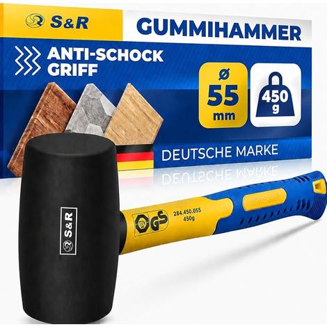 Rubber Hammer 450 g Rubber Mallet Anti-Rebound Black Diameter 55 mm Camping Hammer Tile Tool Paves Floor Parquet Fibre Glass Handle (1/5)