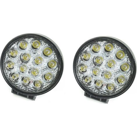 TRADE SHOP - 2x Faro Supplementare 12v 14 Led 42w Profondita Auto Fuoristrada Rotondo 6000k -
