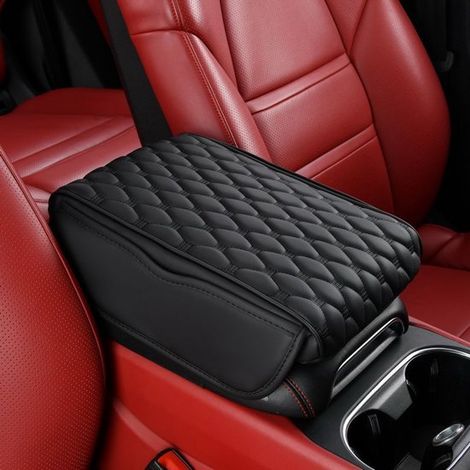 Alfombrillas universales para reposabrazos de coche,alfombrillas de piel sintética PU,versión mejorada en negro con bolsillo (1/5)