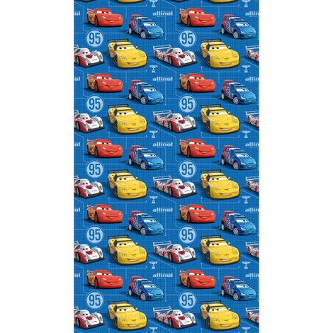 Rideau occultant taille L Cars Flash McQueen sur fond bleu foncé de Disney 140CM X 245CM (1/3)
