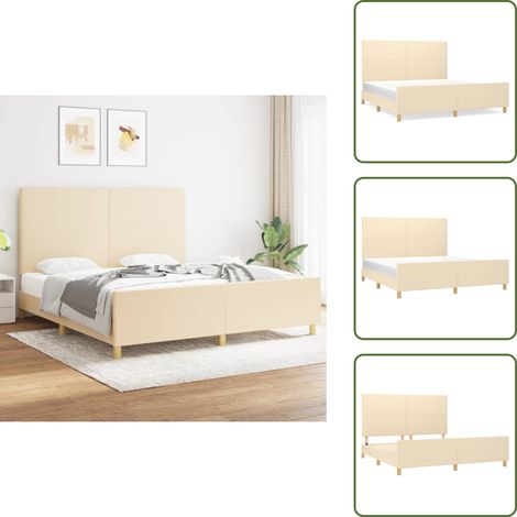 The Living Store Cama sin colchón tela color crema 180x200 cm - Cama con cabecero
