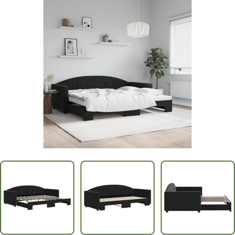 Schlafsofa - Tagesbett Ausziehbar Schwarz 90x190 cm Samt (1/5)