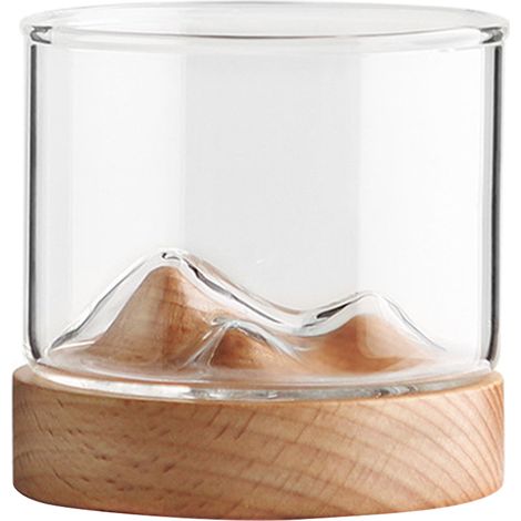Tasse En Verre À Fond En Bois - Forme Montagne Pour Thé Whisky Vin - Résistante Chaleur - 1 Pièce (1/5)