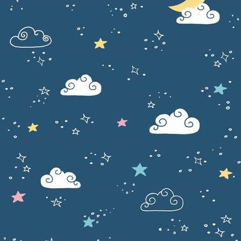 Papier peint chambre enfant bleu ciel étoilé Tapisserie chambre bébé bleu nuage & étoile Papier peint intissé chambre fille & garçon (1/4)
