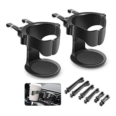 Porte Gobelet Voiture, 6PCS Support Gobelet Voiture, Porte-gobelet de Voiture Réglable, pour Grille d'Aération de Voitures, Camions, Camping-Cars(Noir) (1/5)