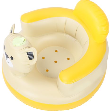 Chaise haute gonflable pour bébé avec pompe à air intégrée, chaise de bain en PVC, support lombaire pour bébé, canapé à imprimé ours de dessin animé. (1/5)