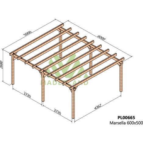 Cochera y Pérgola de Madera Laminada Lugo (Maderland) - 600 x 500 cm (1/3)