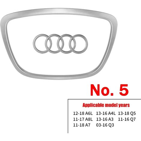 (N° 5 Argent mat) Bande adhésive brillante avec logo pour volant automobile, plaquée or, compatible avec Audi A3, A4, B8, 8P, B9, 8V, A5, A6, C7, A7, Q3, Q5 et Q7. (1/4)