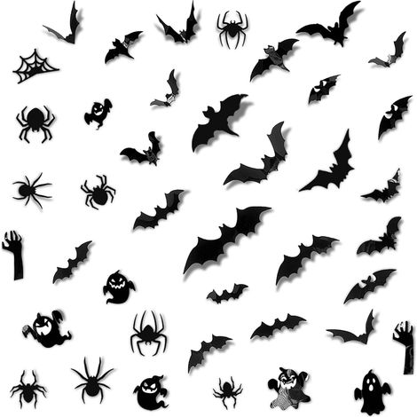 41 Pièces Autocollants Halloween 3D, PVC Stickers Mural Noir Effrayant, 4 Styles Décoration Extérieur Intérieur pour Murale Fenêtre (1/5)