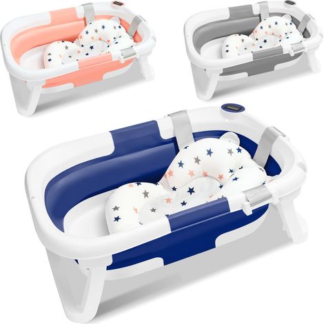 SWANEW Vaschetta da bagno pieghevole con termometro e cuscino da bagno - Vaschetta da bagno pieghevole - Vaschetta da bagno -Grigio