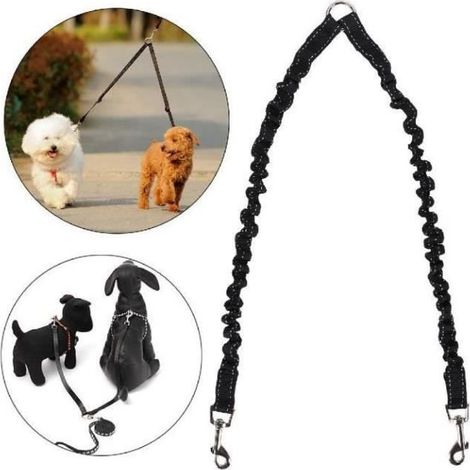 double attelage de chien duplex conduit 2 voies chiens de compagnie marchant sécurité laisse Noir-Ywey (1/4)