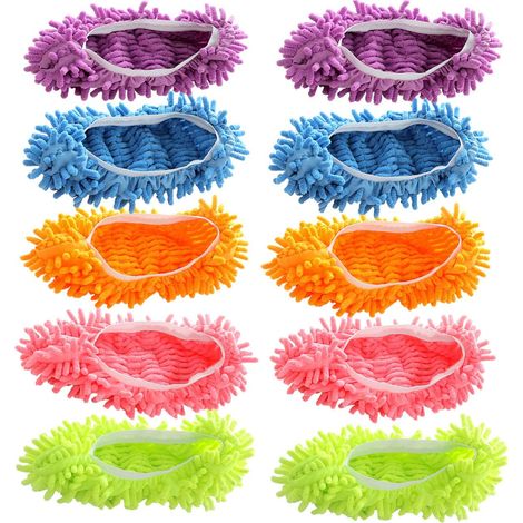 5 Paires Chausson-serpillère, Fibre chenille, Lavable, Taille unique, Nettoyage sol maison (1/5)