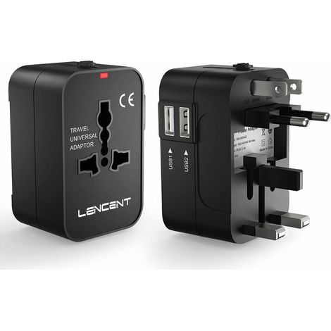 Adaptateur de Voyage, Adaptateur Universel Prises Anglaise/Europe/Americaine/Australie Prises de Voyage Internationale avec 2 Prise électrique USB pour Plus de 200 Pays (1/5)