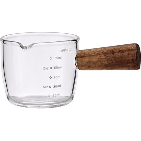 Tazza dosatrice da caffè con manico in legno e ciotola in vetro borosilicato (100 ml) Bicchieri da espresso per il latte Utensili da cucina dal design elegante Tazza dosatrice (1/4)