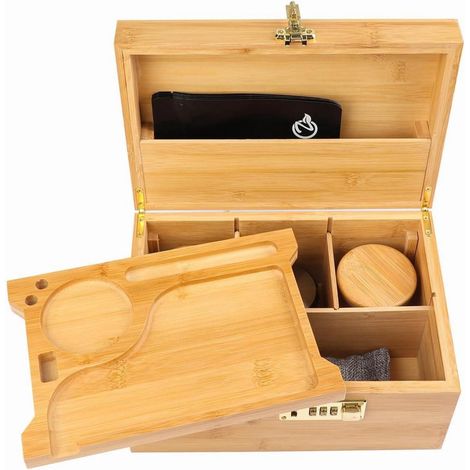 Bambusbox mit Zahlenschloss und Glasbehälter 25 x 18 x 13cm (1/5)