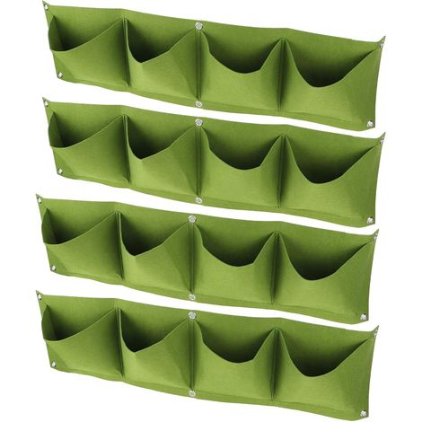 Jardinière Murale extérieure à Suspendre Verticale 4Pcs 4 Pocket Plant Grow Bag Fixé au Mur réutilisable et dégradable en Feutre Jardinière Herbes, Plantes succulentes ou Fleurs artificielles(Vert) (1/5)