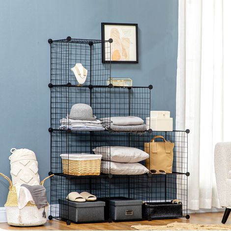 Étagère modulable 105x35x105 cm en métal noir, gain de place pour salon, FloraGrace (1/5)