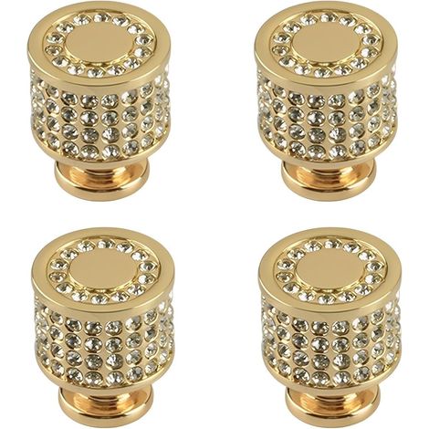 Set di 4 maniglie per cassetti in cristallo, maniglie per cassetti con strass dorati, maniglie per mobili in argento con strass, pomelli per mobili quadrati a forma di diamante (oro)