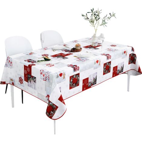 Nappe de Noël – Imperméable – 100% Polyester – Anti-Taches et Lavable – Esprit de Noël en Rouge & Blanc - 300 x 150 cm