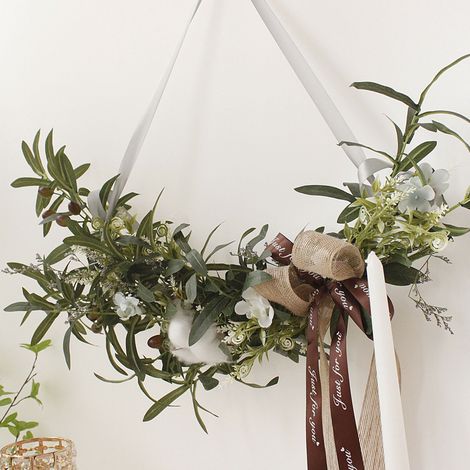 Fleurs artificielles en soie, branches d'olivier et feuilles de coton, couronne décorative pour linteau, bouquet de table, décoration d'anniversaire (1/5)