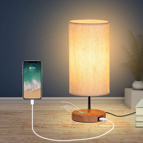 Lampe de Chevet avec Ports de Charge USB, Contrôle Tactile 3 Températures de Couleur et Lampe de Bureau Minimaliste Entièrement Réglable, Ampoules E27 pour la Lecture salon Bureau 392514CM (1/5)