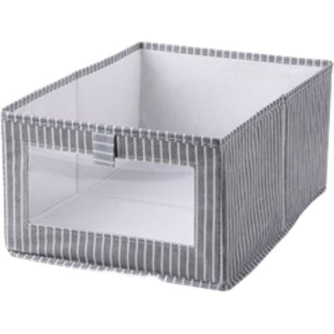Grande boîte de rangement ouverte, rayures verticales blanches, pliable, boîte de rangement style dessin animé, grande capacité, gris uni, grande taille. (1/4)