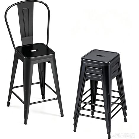 COSTWAY Lot de 4 Tabourets de Bar Industriel en Métal, Charge 160kg, Chaise (1/5)
